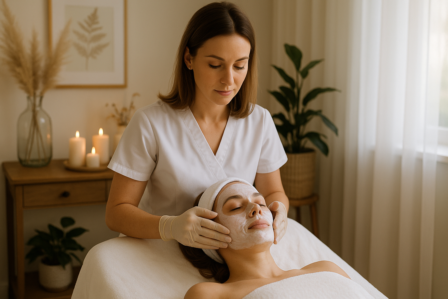 mulher praticando estética em uma cliente em um salão de beleza